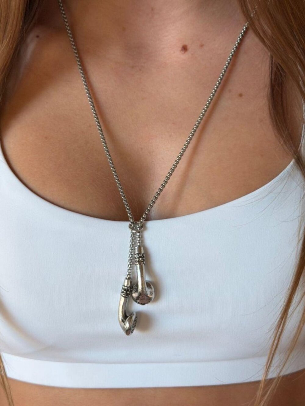 Silver Earbud Pendant Y-Drop Chain Necklace Streetwear Y2K OS